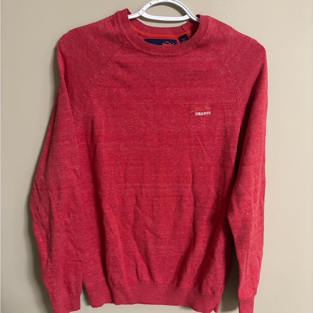 Superdry Orange Label Knit Crew Neck Mens Size Medium Red Long Sleeve Sweater